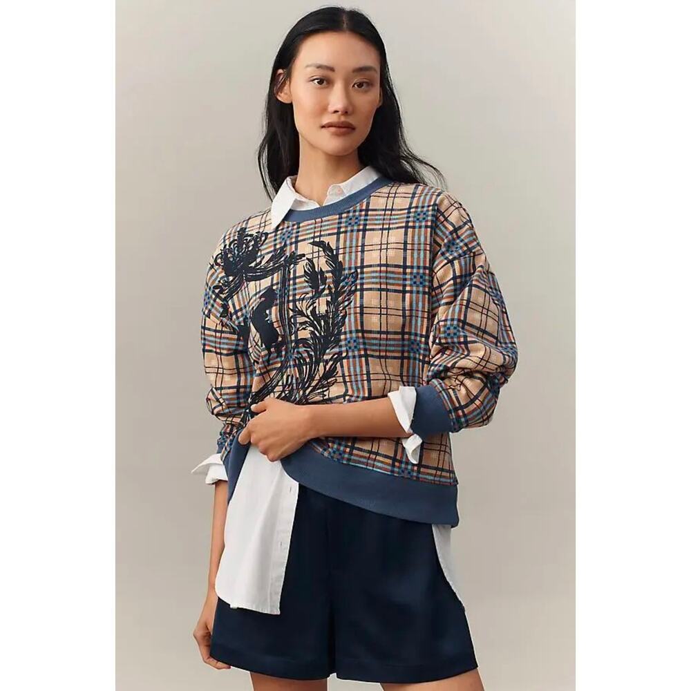 Maeve by Anthropologie Graphic Plaid Sweatshirt. Size L. Retails $98
